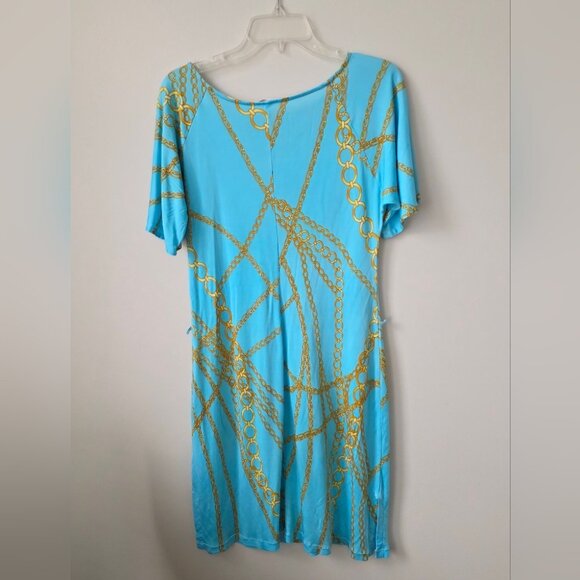 MARYAN MEHLHORN | Beach Dress Blue Gold Chains Sz 12 - Picture 2 of 6